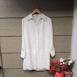 Rebecca Taylor Cream Silk Drop Waist Pleated mini Dress Xs